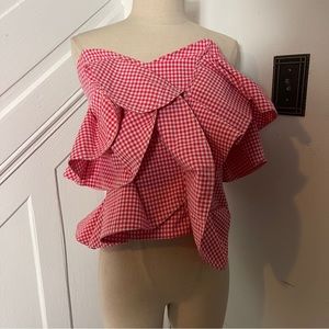 Alpha Omega red and white halter top